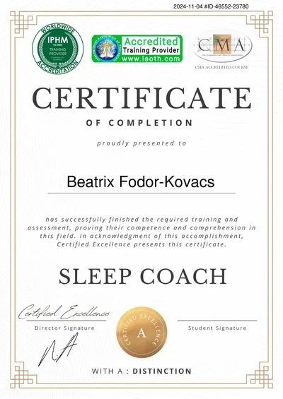Sleep Coach Zertifikat – Certified Excellence, akkreditiert durch IPHM, IAOTH und CMA